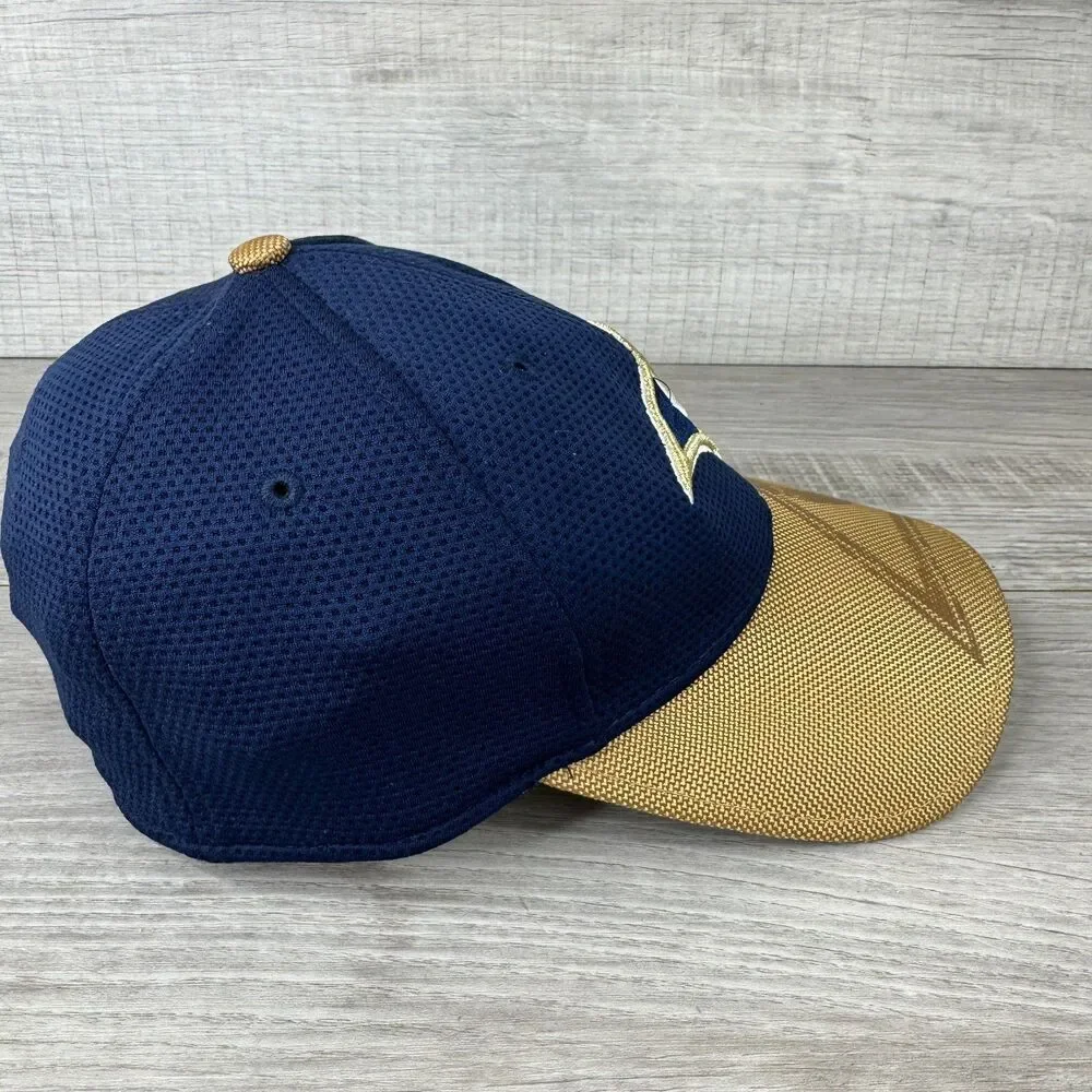 New Era 39Thirty Los Angeles Rams Cap Mens S-M Navy Blue Beige Mesh Fitted Hat